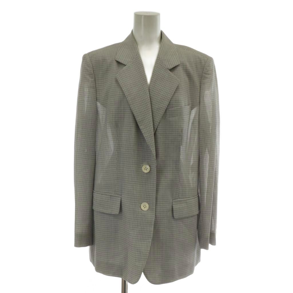 バーバリー BURBERRY スーツ セットアップ 上下 テーラードジャケット シングル 2B 背抜き 肩パッド タイトスカート ひざ丈 チェック柄 ウール 13ABR XL グレー XZ GY18