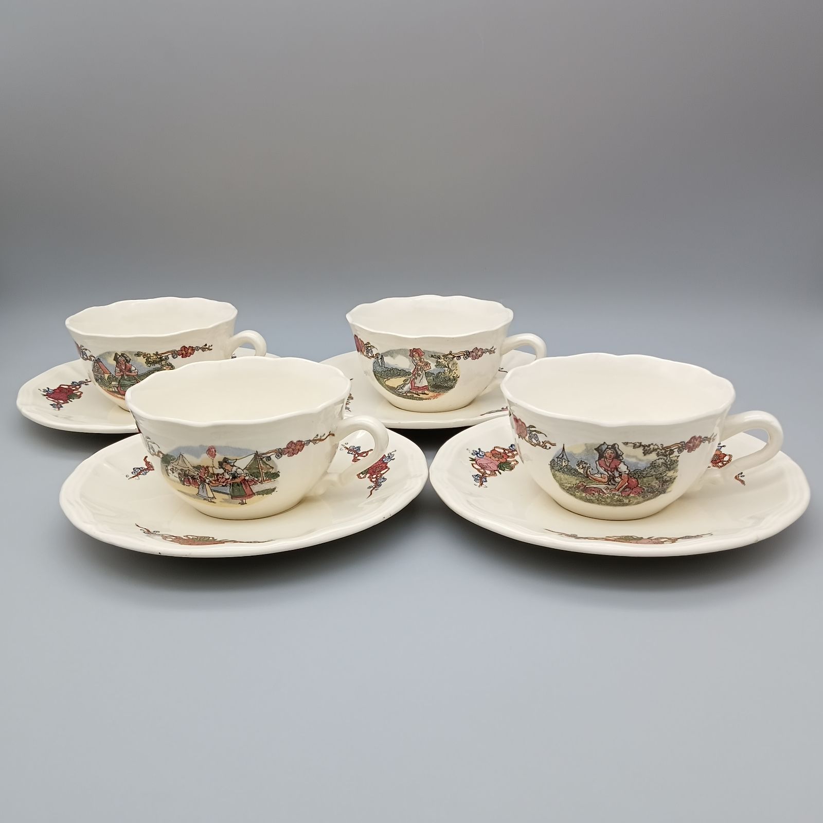 サルグミンヌ 花リム オベルネ OBERNAI ティー カップ&ソーサー 4柄 セット SARREGUEMINES