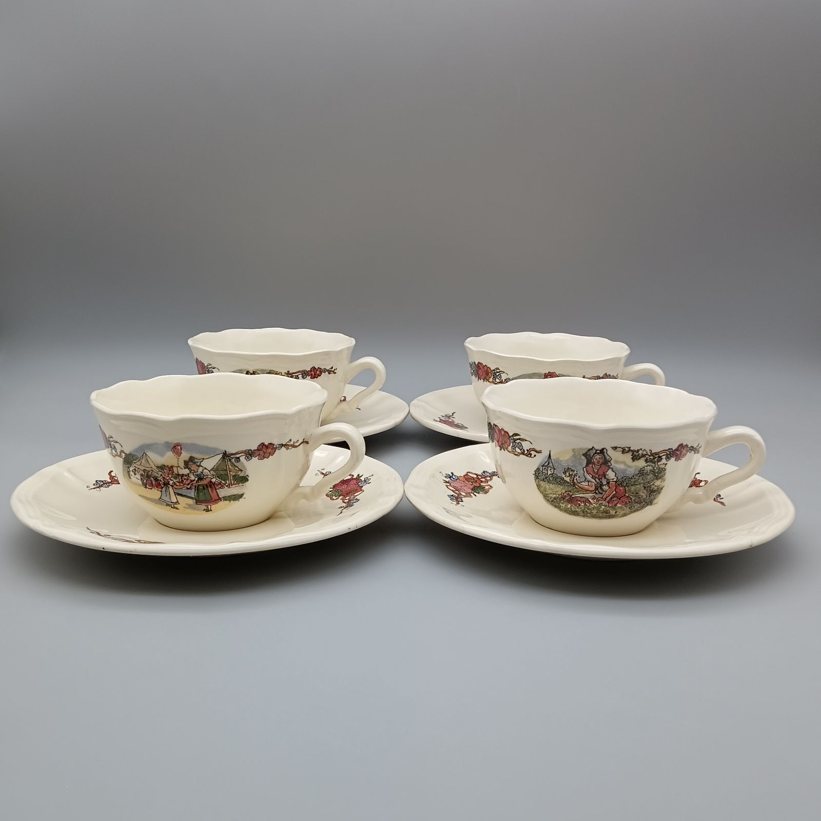サルグミンヌ 花リム オベルネ OBERNAI ティー カップ&ソーサー 4柄 セット SARREGUEMINES