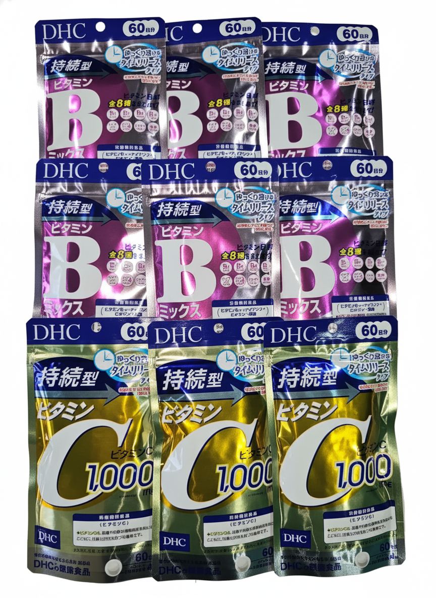 定番人気，SALE DHC　持続型　ビタミンC　60日分　３個　持続型　ビタミンB　60日分　６個　　セット 趣味