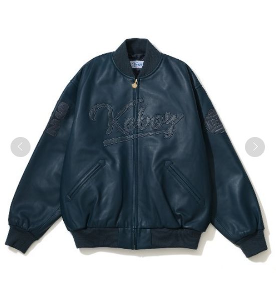 GQ4501 Keboz LEATHER VARSITY JACKET M BLUE 定価 90200- ケボズ 羊革レザーバーシティージャケット 裏キルティング スタジャン