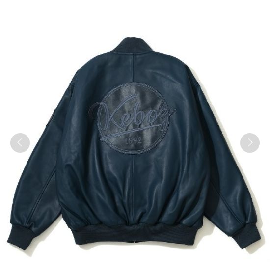 GQ4501 Keboz LEATHER VARSITY JACKET M BLUE 定価 90200- ケボズ 羊革レザーバーシティージャケット 裏キルティング スタジャン