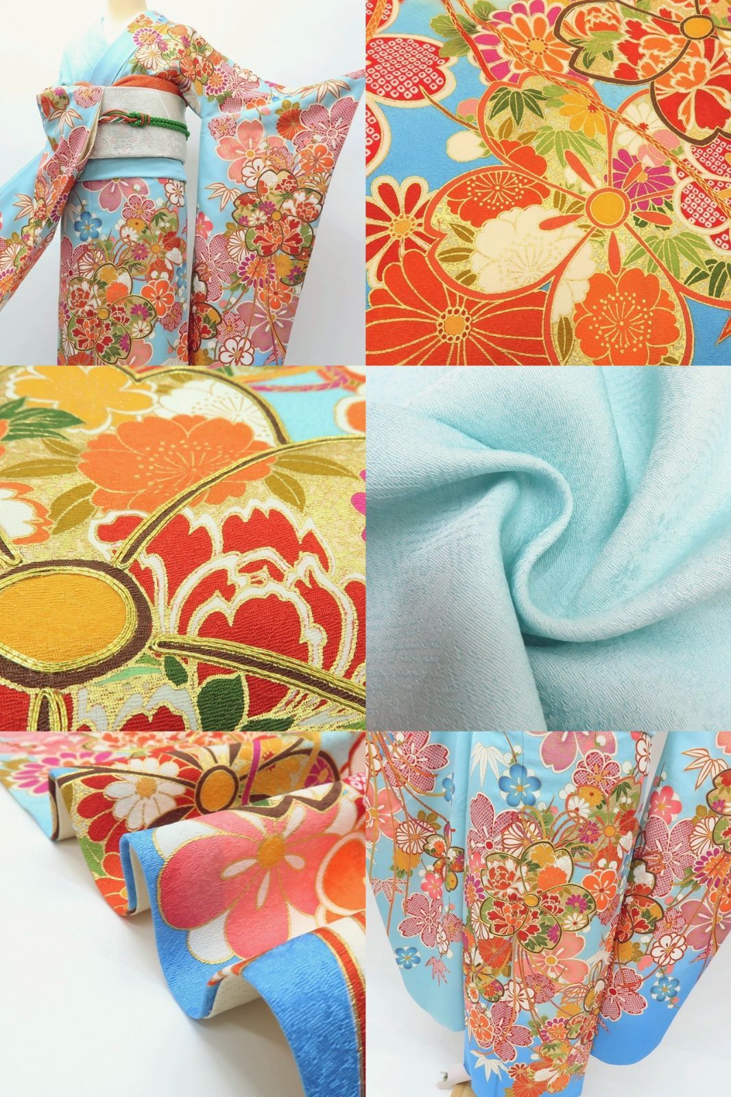 Y2512◇金駒刺繡 手縫い仕立て 宝尽くし 成人式 正絹 振袖 着物 Y2512◇金駒刺繡 手縫い仕立て 宝尽くし 成人式 正絹 振袖 着物 成人