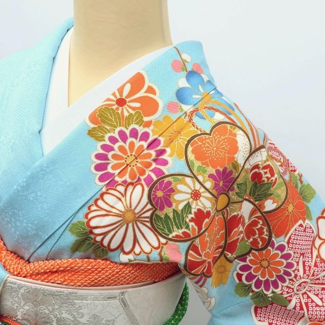 百華❀Y3935◇美品 正絹 金駒刺繡 手縫い仕立て 成人式 振袖 着物