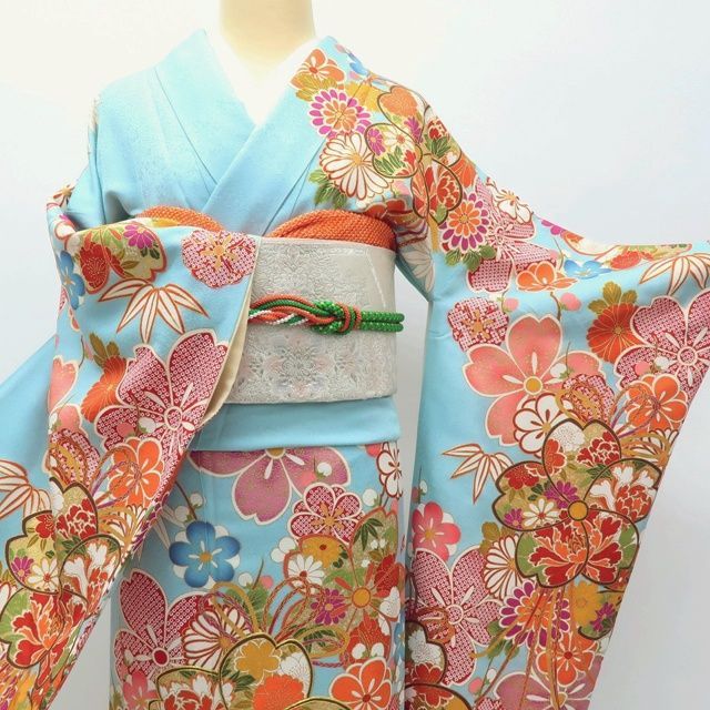 百華❀Y3935◇美品 正絹 金駒刺繡 手縫い仕立て 成人式 振袖 着物