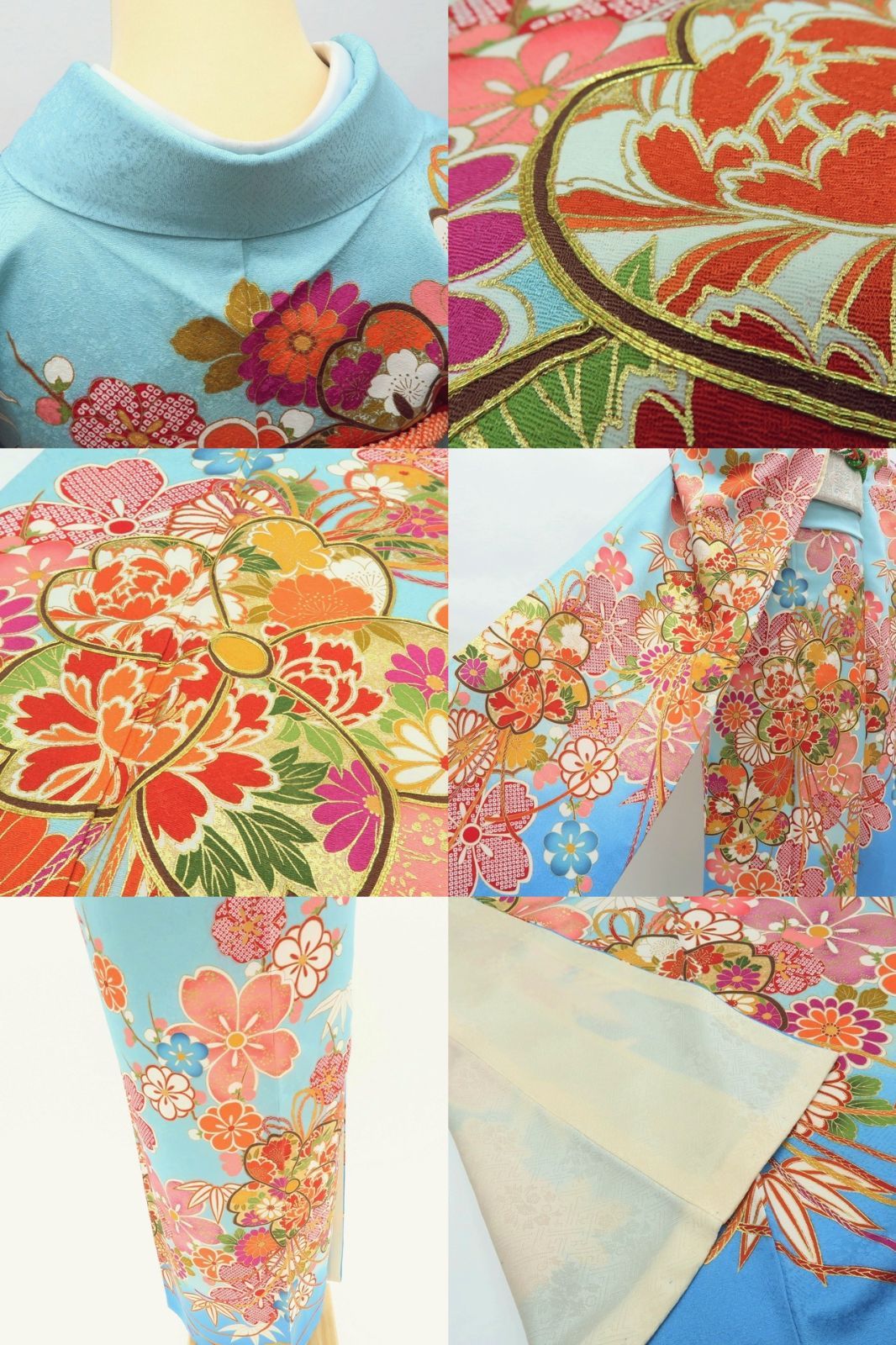 百華❀Y3935◇美品 正絹 金駒刺繡 手縫い仕立て 成人式 振袖 着物