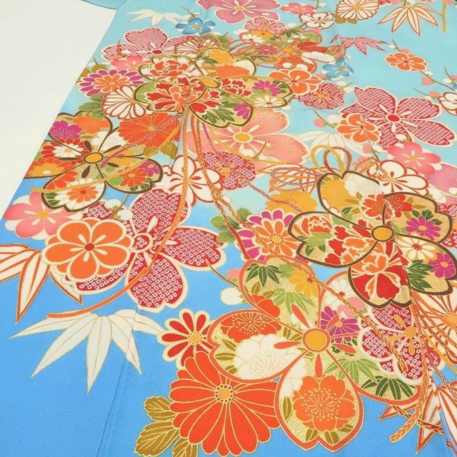 百華❀Y3935◇美品 正絹 金駒刺繡 手縫い仕立て 成人式 振袖 着物