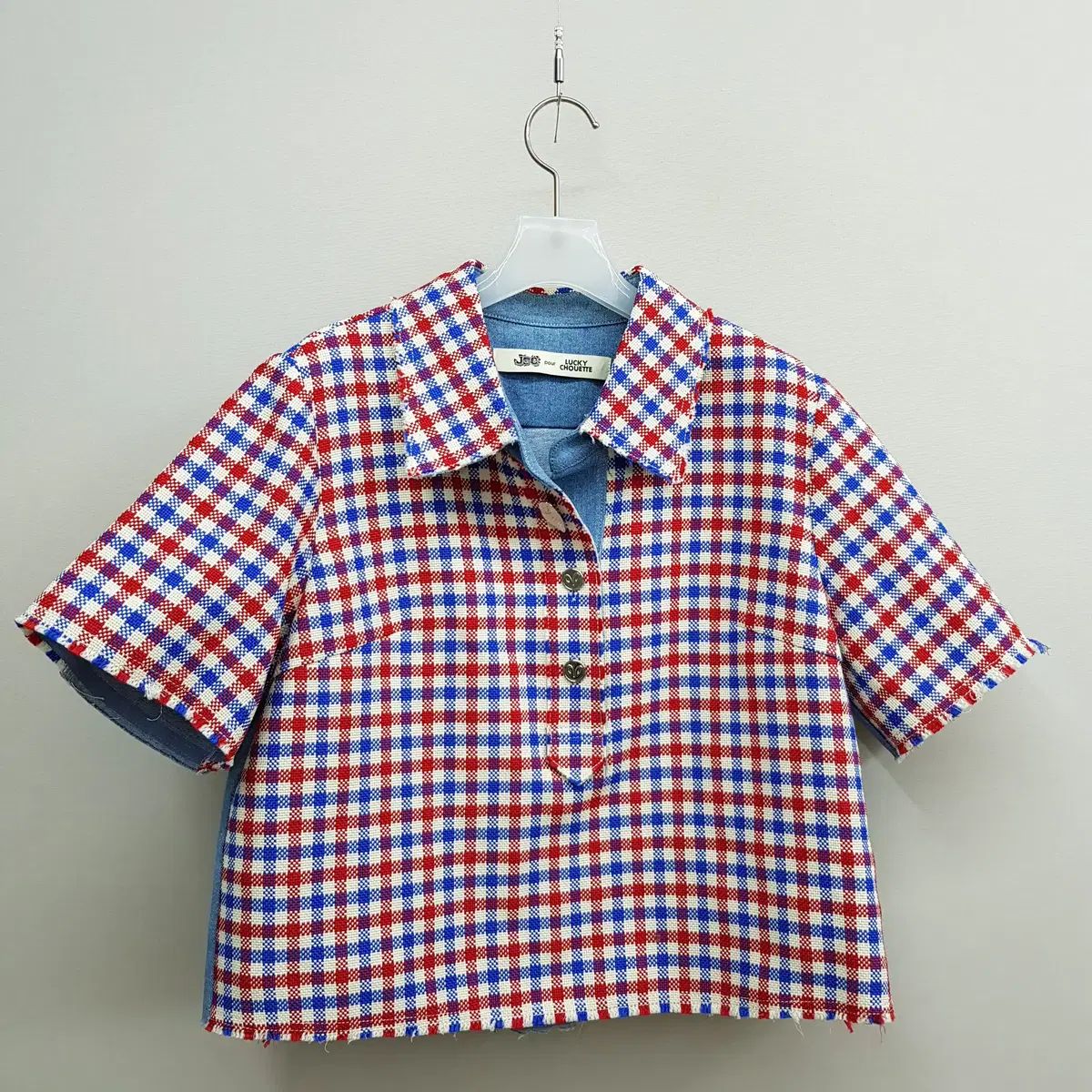 LUCKY CHOUETTE ラッキーシュエトゥ チェック デニム ミックス 半袖 シャツ 36 サイズ