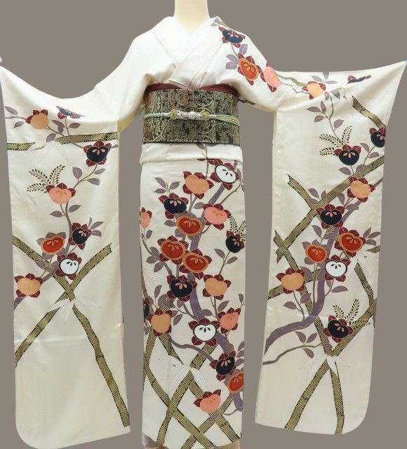 超豪華一点もの三味線長袋・縫い目無し・正絹・振袖♪手描き梅 超豪華一点もの三味線長袋・縫い目無し・正絹・振袖♪手描き梅 白地 橘