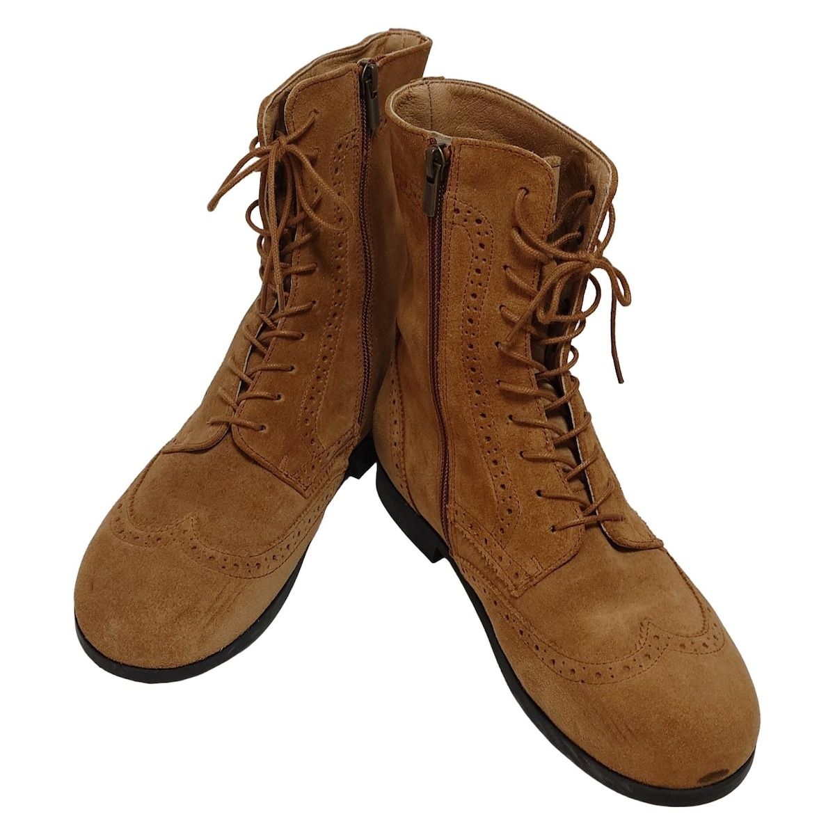BIRKEN STOCK ビルケンシュトック ショートブーツ 38 レディース - ライトブラウン インソール取外し可 ウィングチップ レースアップ