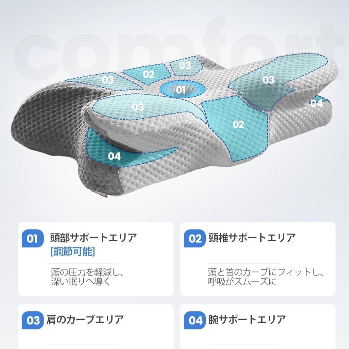 頚椎枕、エルゴノミック枕、調整可能な記憶フォーム枕、通気性枕カバー
