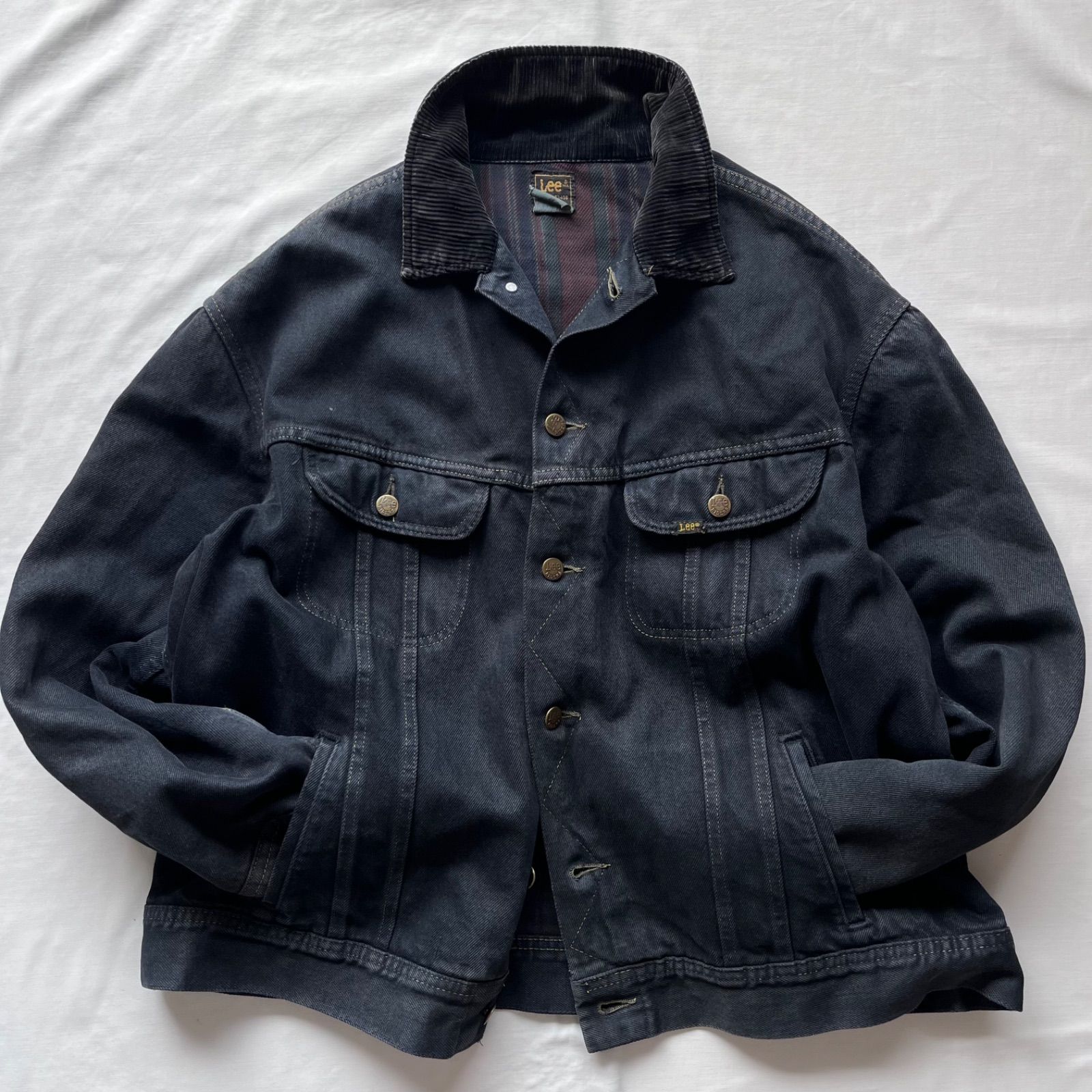 90s Lee ブラックデニムジャケット usa製 後染め lee リー デニムジャケット Gジャン 後染め ブラック USA製 襟コーズ