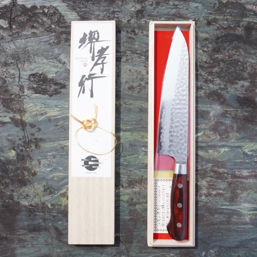 大 堺孝行 牛刀包丁 210mm マホガニー柄 青木刃物製作所 黒色 漆柄 職人 KitcheNaviコラボ 特注品 両刃 さびにくい 国産