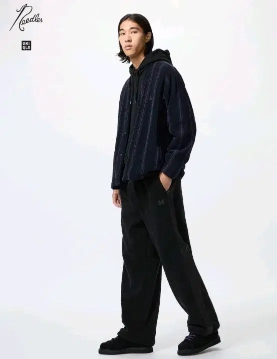 ユニクロ NEEDLES フリース ワイド パンツ ブラック L 標準丈
