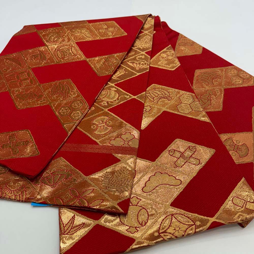  引き振袖用帯 本振袖用帯 裾引き 大振袖 全通 455 cm 花嫁衣装 舞台衣装 リサイクル 結婚式 婚礼 4895 丸帯 帯