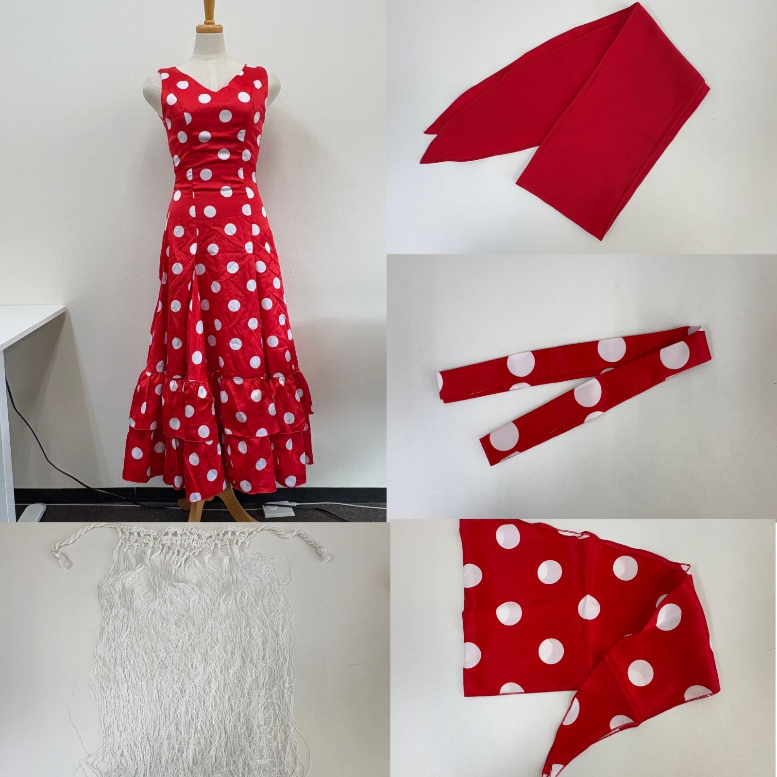 フラメンコ衣装 ドレス ワンピース ドット レッド フリル