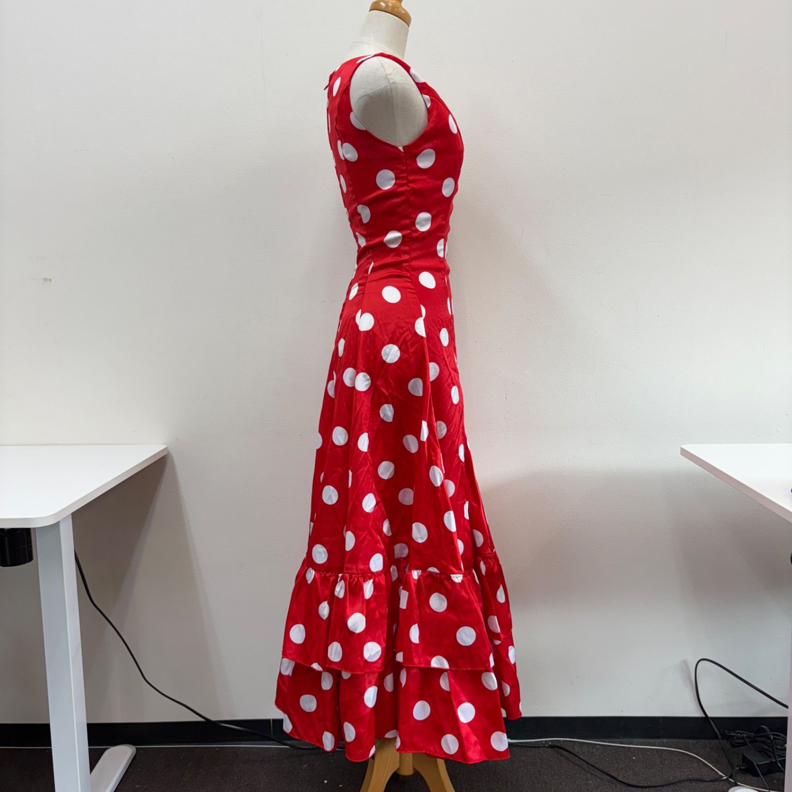 フラメンコ衣装 ドレス ワンピース ドット レッド フリル 付属品4種類