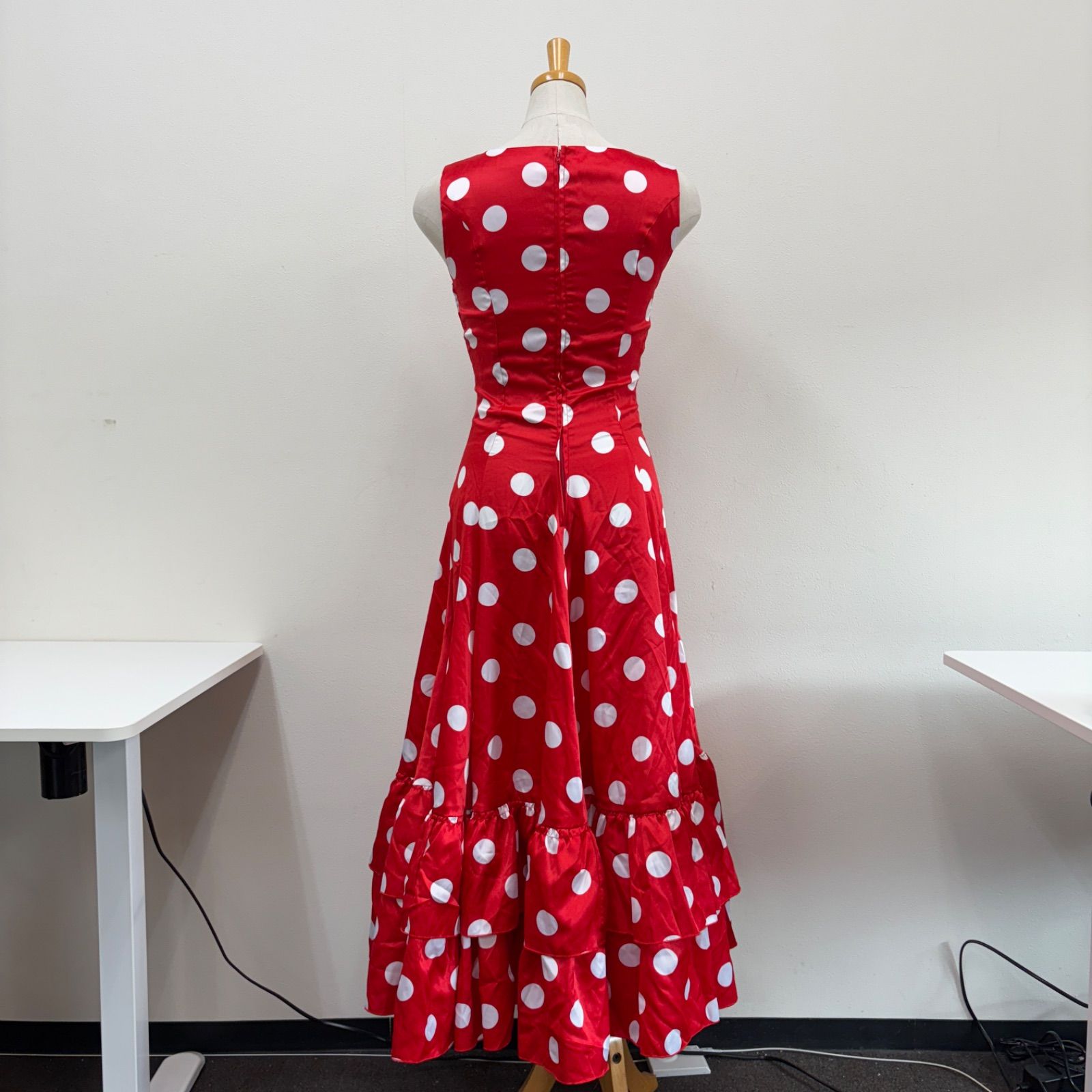 フラメンコ衣装 ドレス ワンピース ドット レッド フリル 付属品4種類