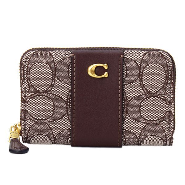 コーチ カードケース COACH ジャガード レザー シグネチャー エッセンシャル スモール ジップ アラウンド スクエア スリム コインケース オークメイプル CBF23
