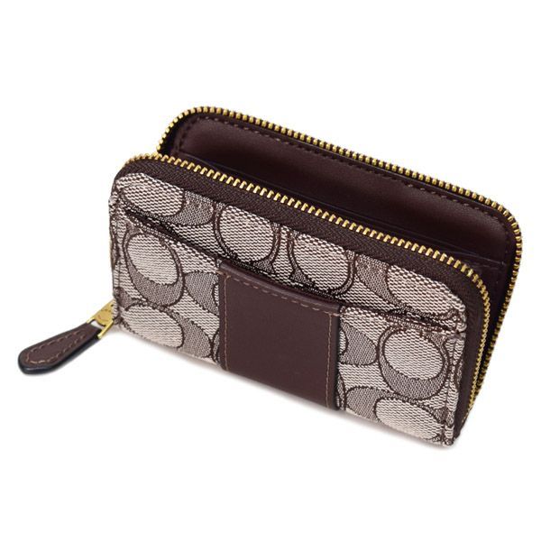 コーチ カードケース COACH ジャガード レザー シグネチャー エッセンシャル スモール ジップ アラウンド スクエア スリム コインケース オークメイプル CBF 23