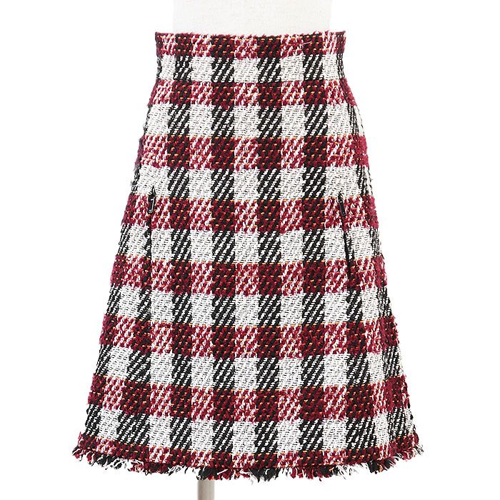 CHANEL シャネル ツイードスカート P55020 チェック柄 コットン × ウール サイドジップ フリンジ Aライン 台形 ボトムス レディース サイズ 36 マルチ フランス製 カール ラガーフェルド期