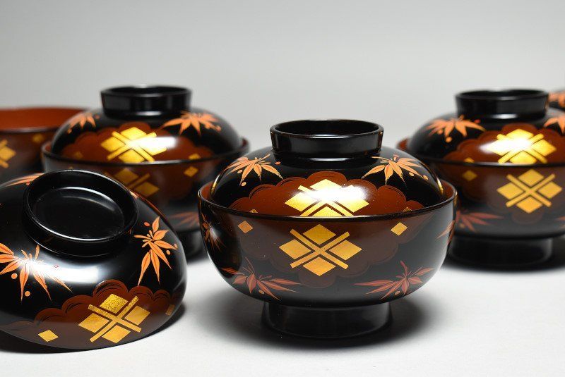 蔵A 4461 a 秀衡塗 吸物椀 汁碗 五客 共箱