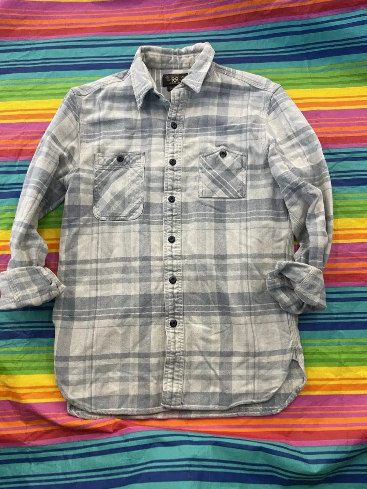 90s RRL ダブルアールエル ブルー グレー フランネル シャツ