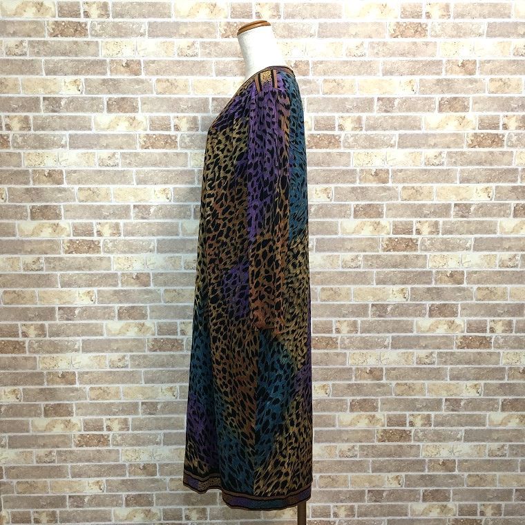  み LEONARD ワンピース LL レオパード柄 579 ノースリーブ ひざ丈ワンピース