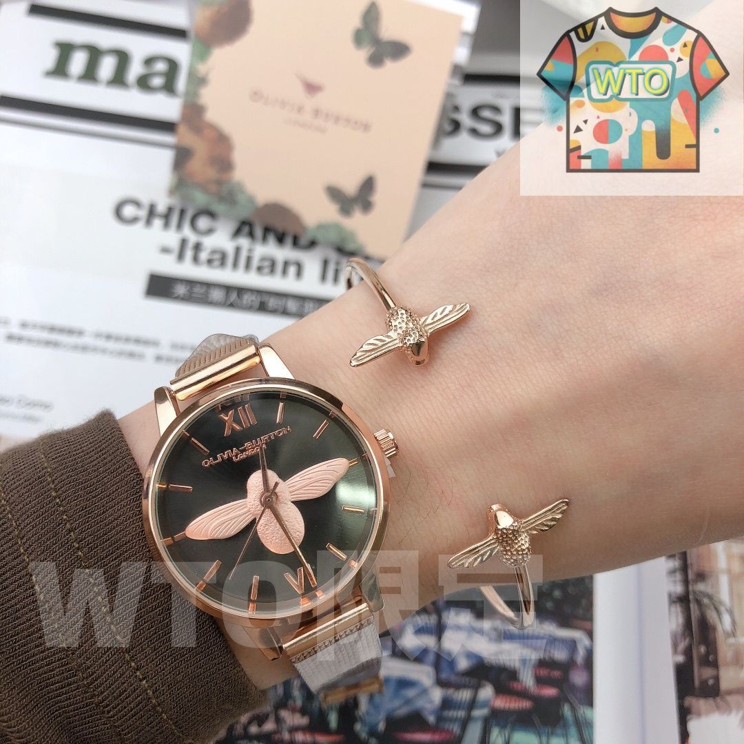  今日 OLIVIA BURTON オリビア バートン ミニチュア ビー リリーフ マジック ガーデン レディース クォーツ ウォッチ WTO店名をご ください シャツ 自動巻き時計 腕時計(アナログ)