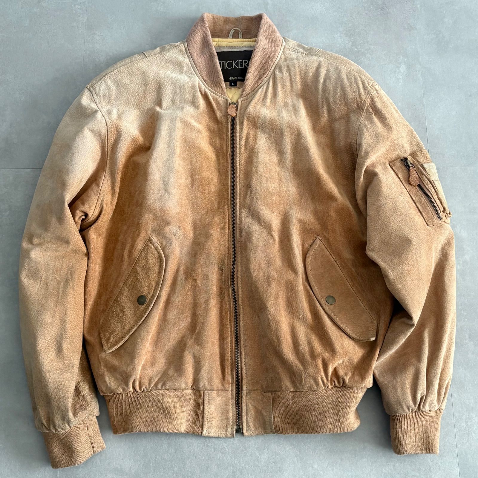 フェード感あり レザーフライトジャケット MA 1 本革 豚革 ブラウン ヴィンテージ Lサイズ