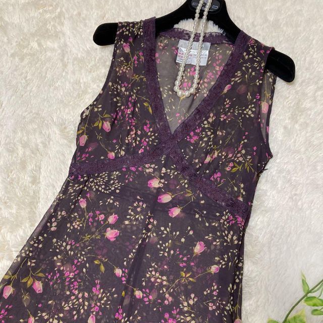 ピュアシルクマックスマーラ タグ イタリア製 花柄 ノースリーブワンピース シースルー MaxMara