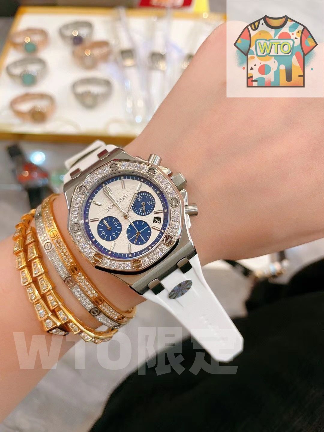  AP オーデマ ピゲ Audemars Piguet ロイヤルオーク レディース ダイヤモンドベゼル＆食品級ゴムバンド 37 mm クォーツ搭載｜ ｜ -WTO輸入2 自動巻き時計 腕時計(アナログ)