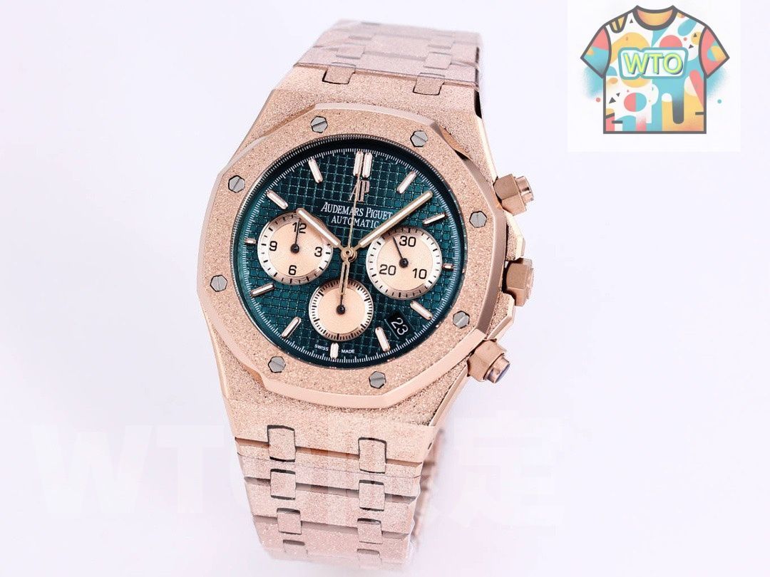  AP オーデマ ピゲ Audemars Piguet メンズクォーツクロノグラフ 41mm フロストゴールドケース 6針機能＆耐摩耗ガラス WTO店名をご ください ブラウン系 自動巻き時計 腕時計(アナログ)