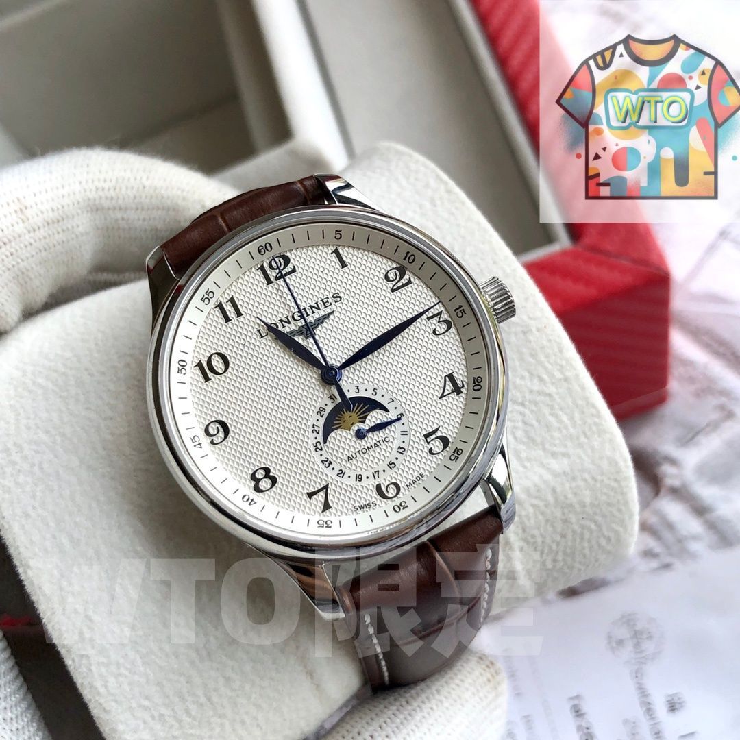 今日 Longines ロンジン 月相機能付き 男性用腕時計 全新アップグレード クラシックな WTO店名をご ください 自動巻き時計 腕時計(アナログ) 時計