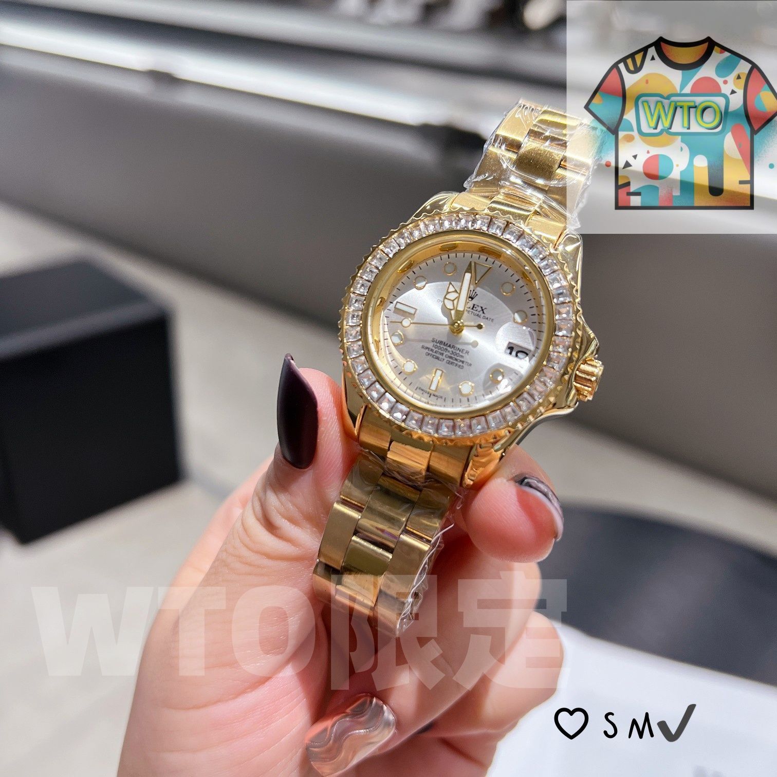感満載のダイヤ入り女性用腕時計 WTO店名をご