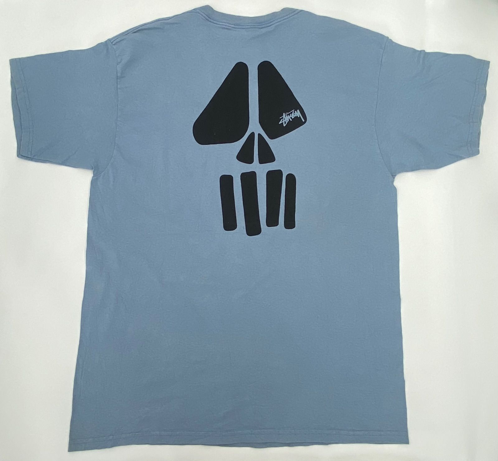 old stussy】00s スカルプリントTシャツ 鬼フェード 炭黒 STUSSY