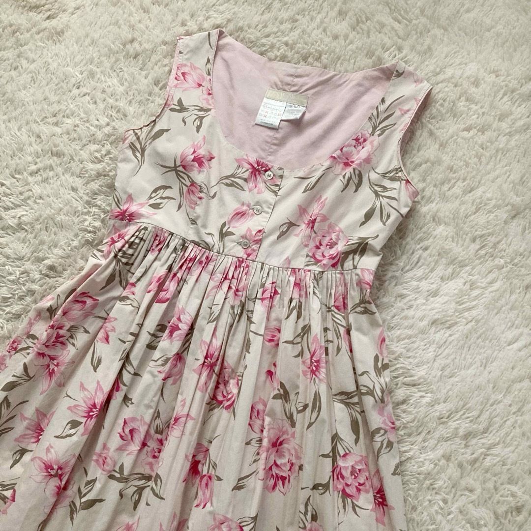 エスマックスマーラ ノースリーブフ ワンピース フラワープリント 花柄 フロントボタン コットン ピンク S Max Mara