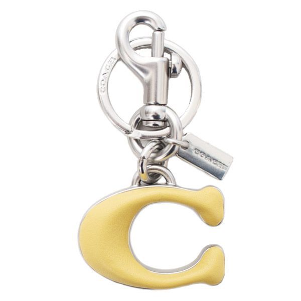 コーチ キーホルダー COACH メタル レザー シグネチャー C ロゴ ビッグモチーフ バッグチャーム キーリング キーホルダー シルバー×イエロー CT933