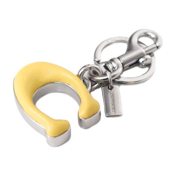 コーチ キーホルダー COACH メタル レザー シグネチャー C ロゴ ビッグモチーフ バッグチャーム キーリング シルバー×イエロー CT 933