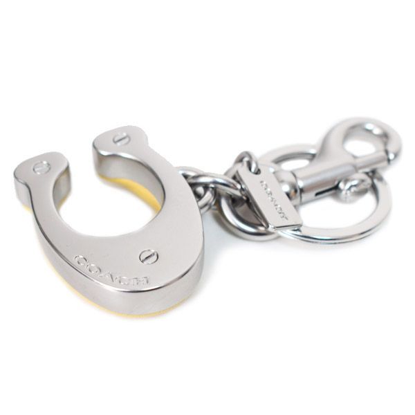  コーチ キーホルダー COACH メタル レザー シグネチャー C ロゴ ビッグモチーフ バッグチャーム キーリング シルバー×イエロー CT 933 キーホルダー キーリング 小物