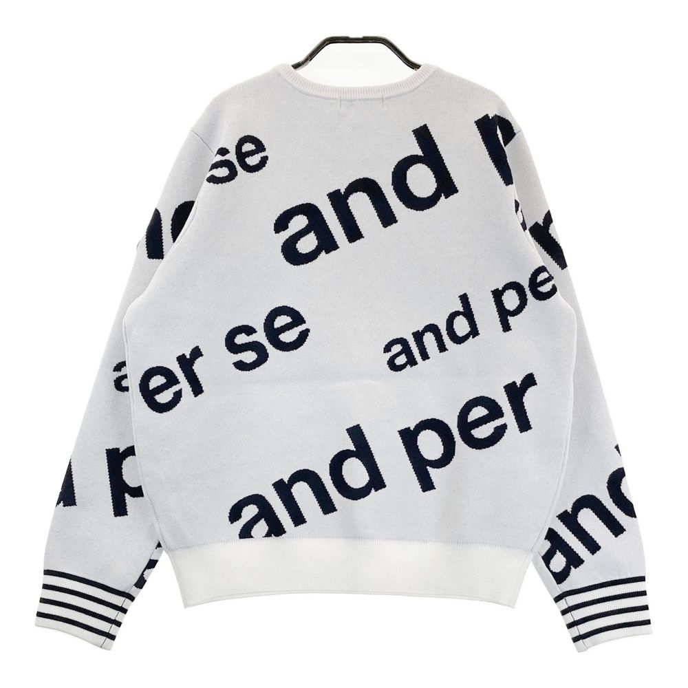 サイズ L AND PER SE アンパスィ モデル 長袖ニットセーター ロゴ総柄 ホワイト系 ゴルフウェア レディース ストスト