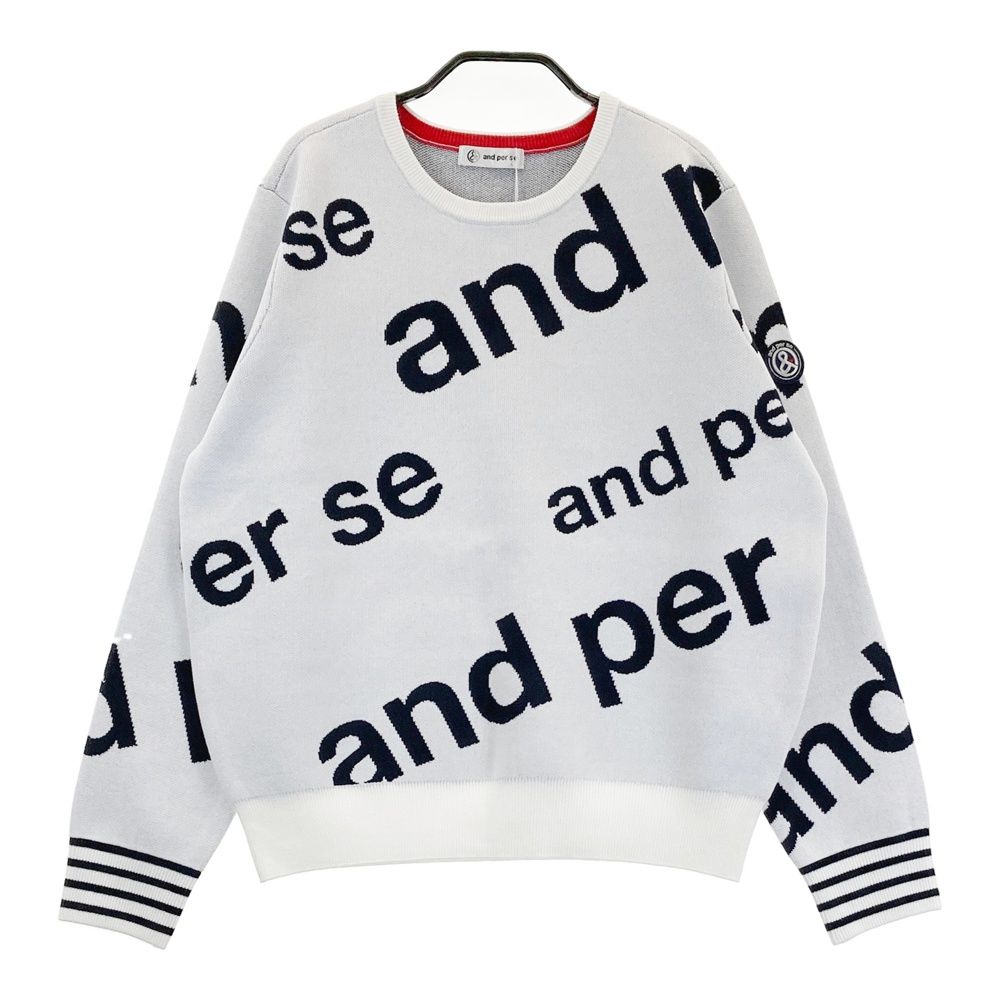 サイズ L AND PER SE アンパスィ モデル 長袖ニットセーター ロゴ総柄 ホワイト系 240101559123 ゴルフウェア レディース ストスト