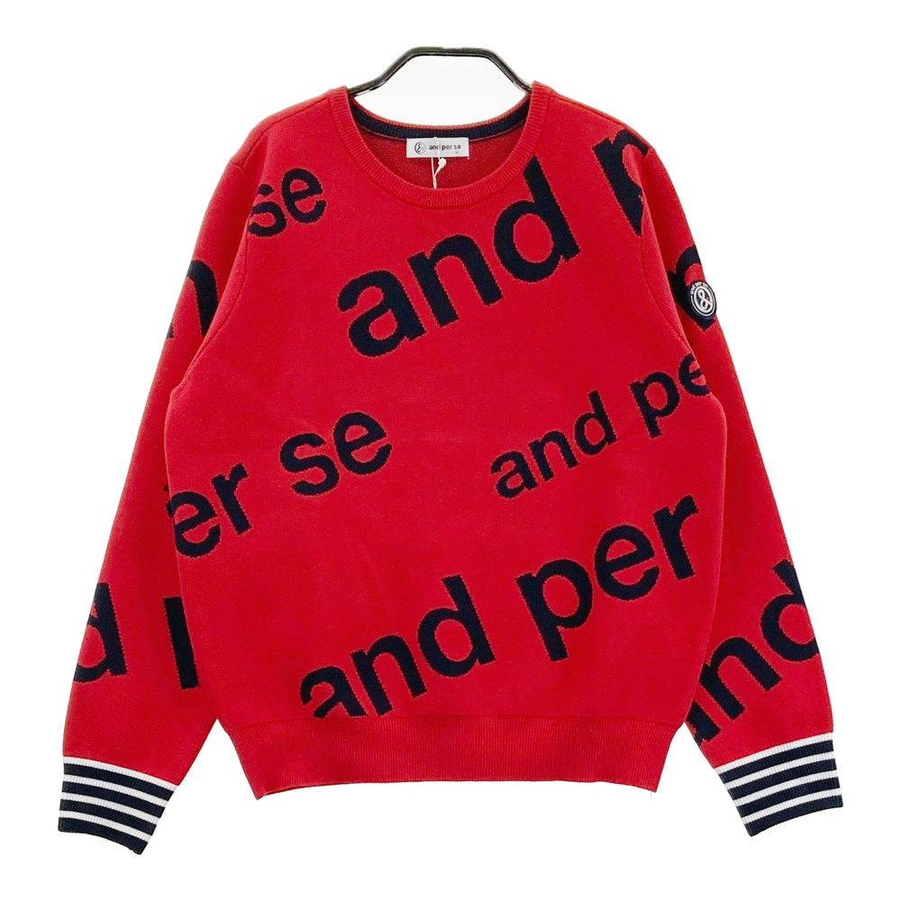 サイズ M AND PER SE アンパスィ モデル 長袖ニットセーター ロゴ総柄 レッド系 240101559124 ゴルフウェア レディース ストスト