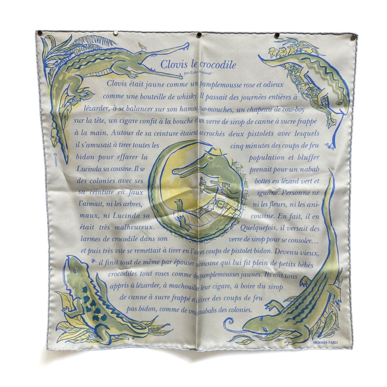 HERMES エルメス カレ45 カヴロッシュ クロコダイルモチーフのクロヴィス エルメス カレ45 CLOVIS LE CROCODILE シルクスカーフ クロコダイルの