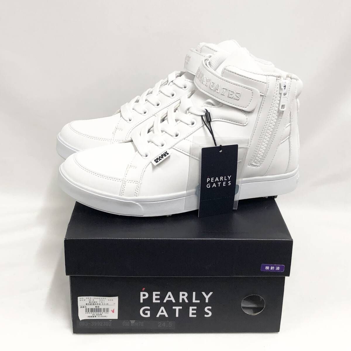 パーリーゲイツ ミドルカット ゴルフシューズ ホワイト24.5cm PEARLY GATES ミッドカットスパイク ハイカット