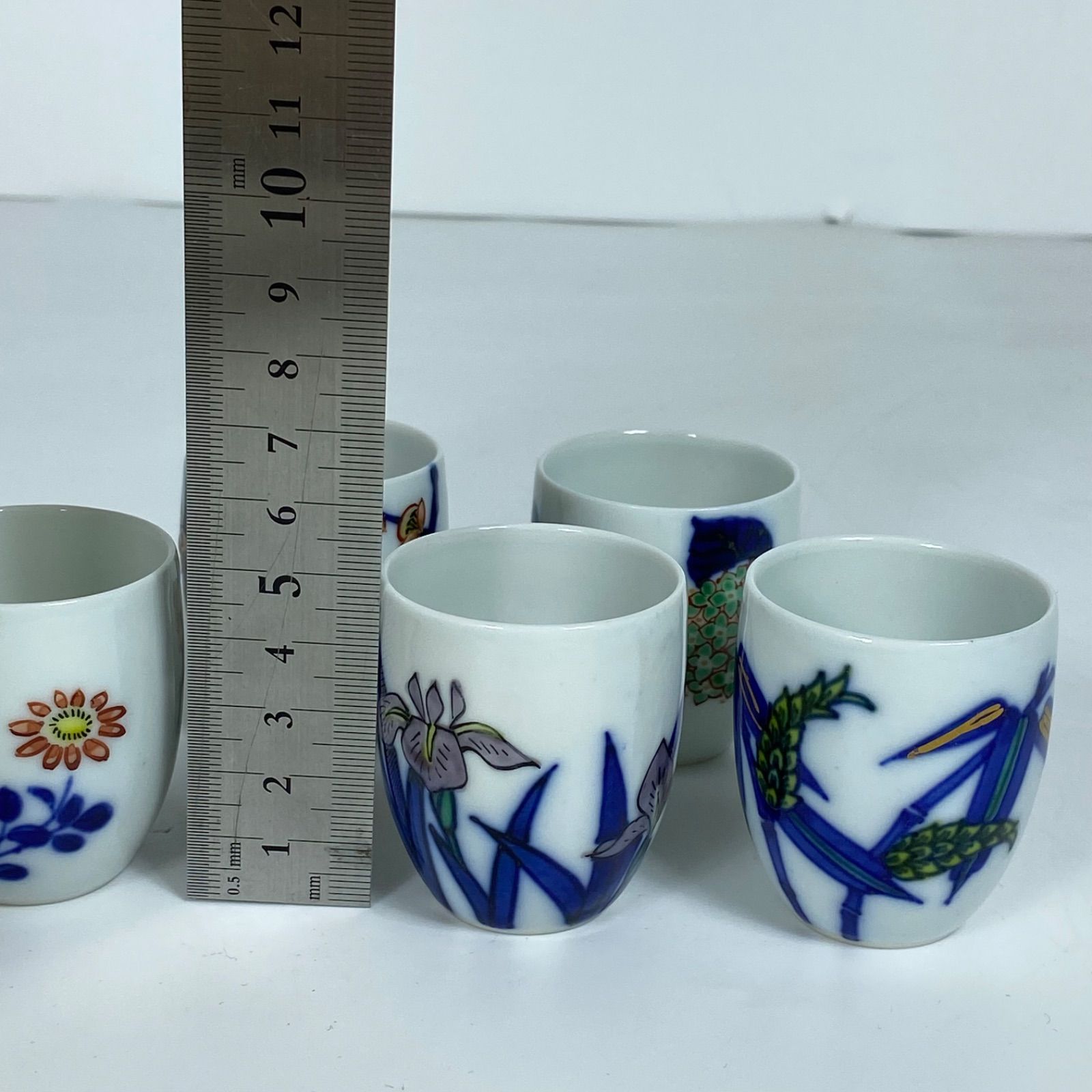 渋草焼 芳国舎 色絵 茶呑 5客揃 花文 手描き 飛騨高山 伝統工芸 美品