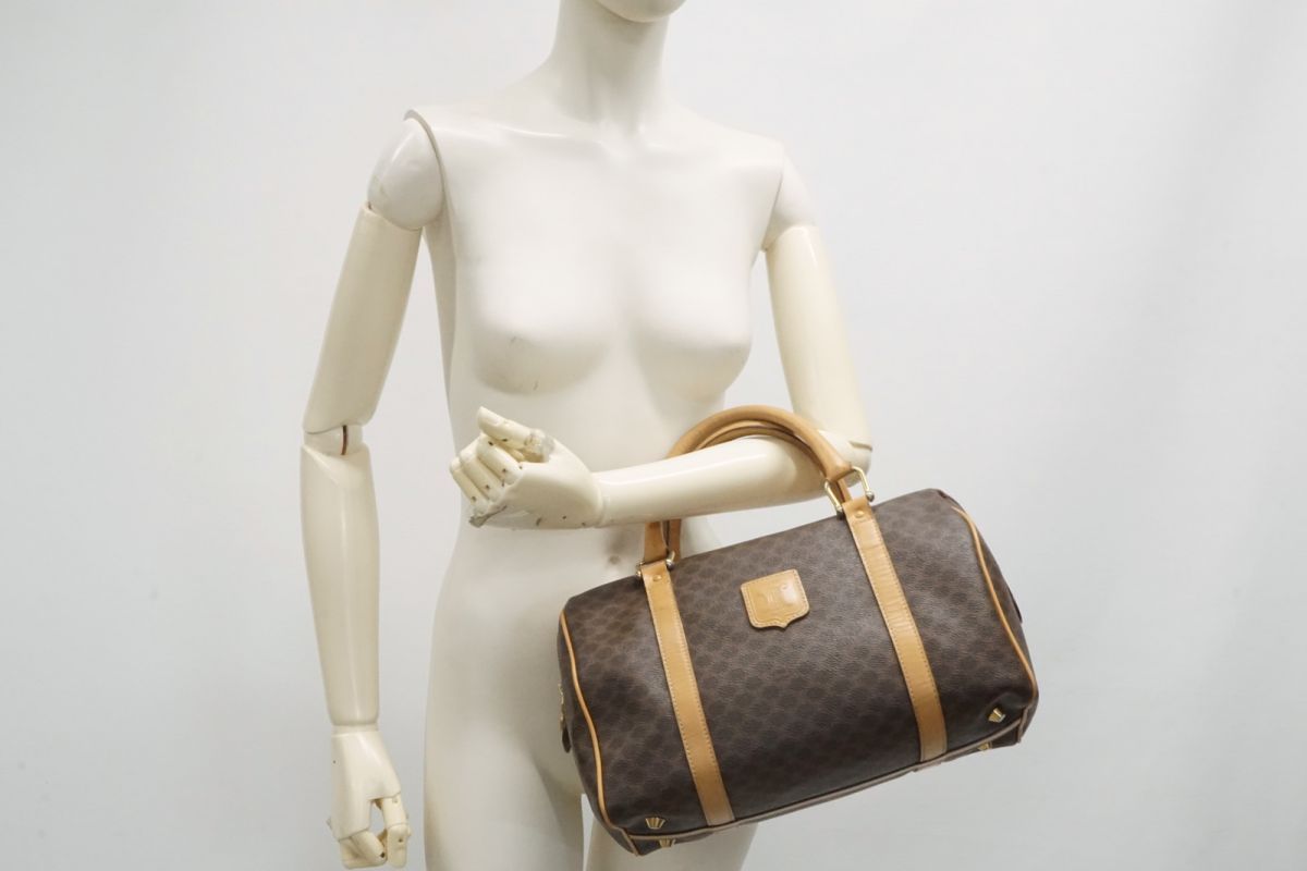 セリーヌ ヴィンテージ マカダム ミニボストン ハンドバッグ トート トリオンフロゴ Unisex PVCレザー 茶 ブラウン CELINE 4367h