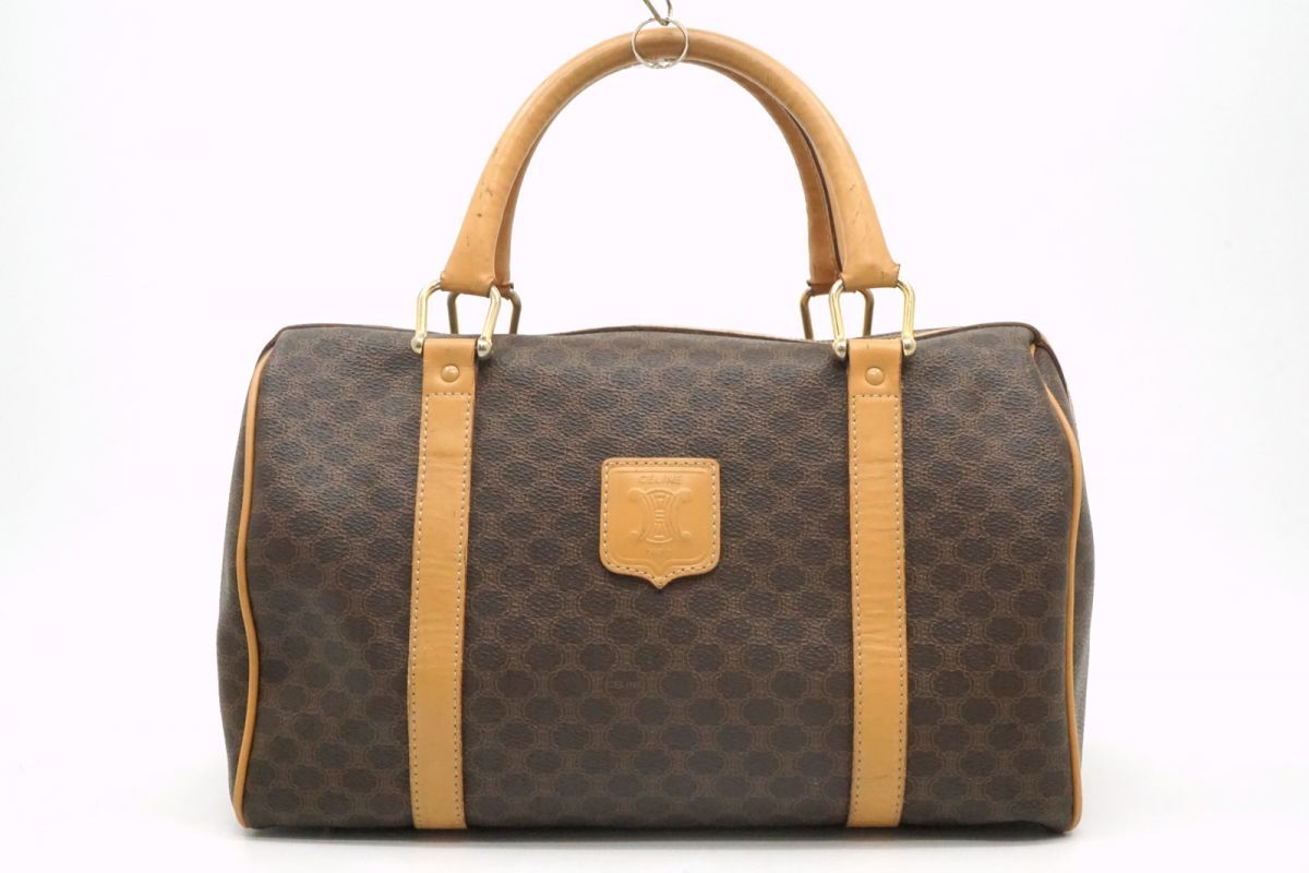 セリーヌ ヴィンテージ マカダム ミニボストン ハンドバッグ トート トリオンフロゴ Unisex PVCレザー 茶 ブラウン CELINE 4367h