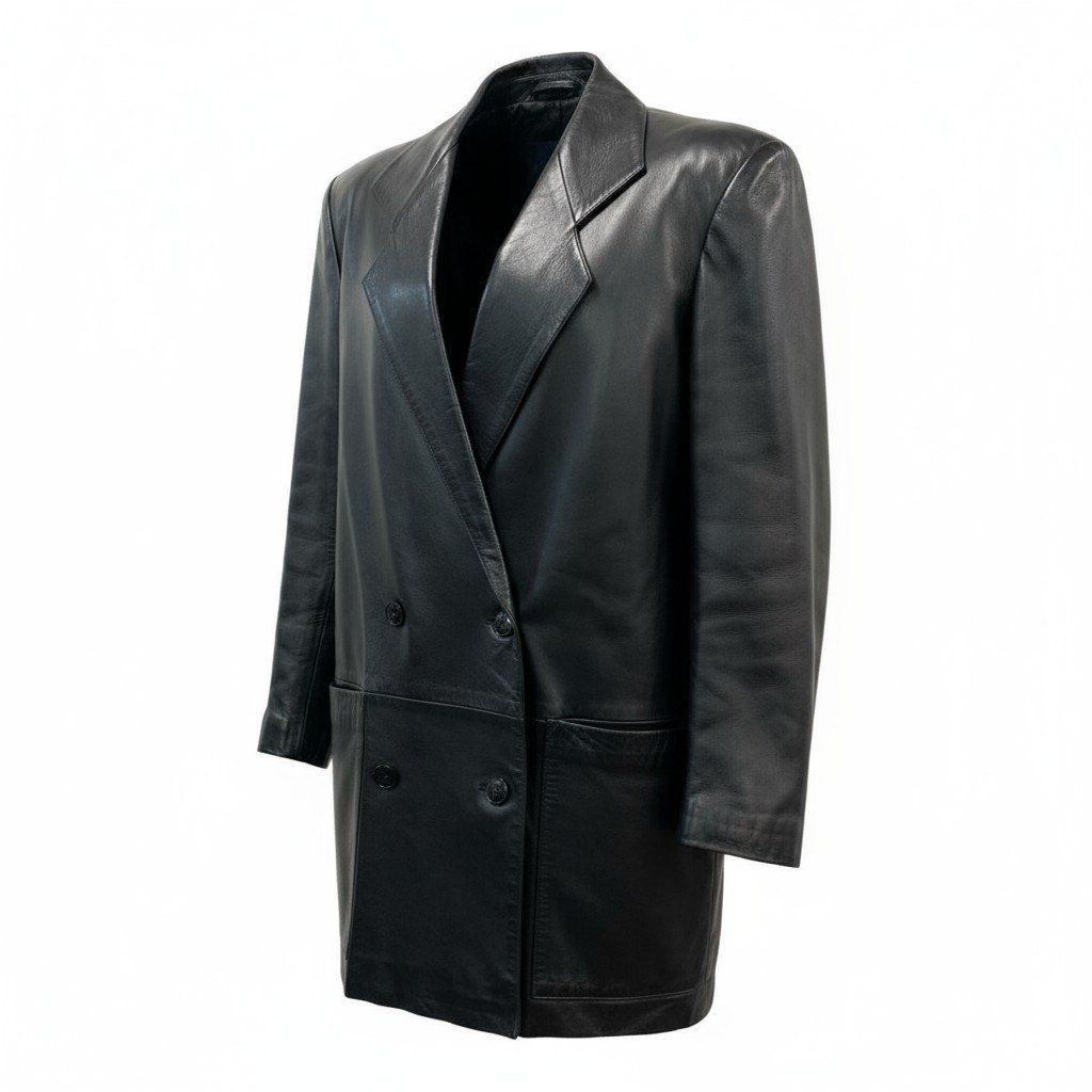 10k11 agnes b. SPECIAL アニエスベー レザー ロングジャケット チェスターコート ダブルブレスト フランス製 レディース 女性用 2 ブラックu02t