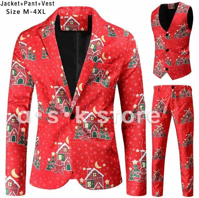 クリスマススーツ メンズ 総柄スーツ クリスマスパーティー衣装 メンズ 舞台 演出服 ジレベスト コート パンツ サンタクロース シンガー カ